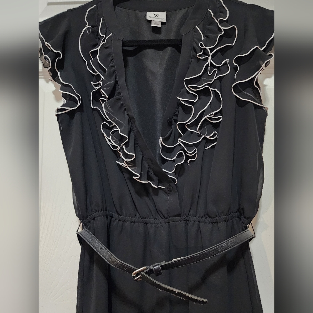 Worthington Black Midi Dress with White Ruffle Trim - Picture 2 of 3